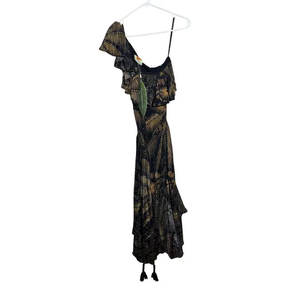 NWT Farm Rio Golden Foliage Black One Shoulder Maxi Dress Sz. XS - Image 5