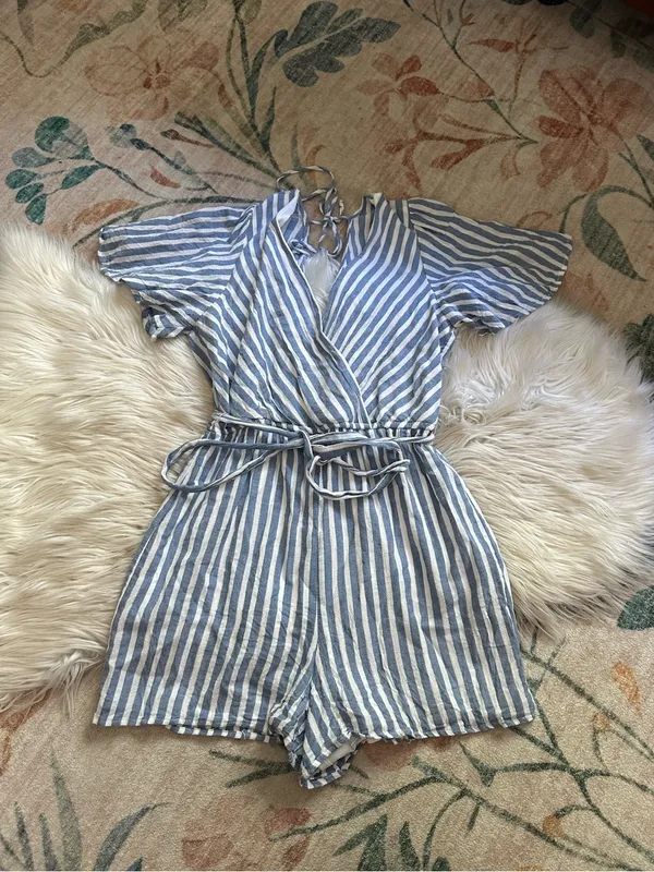 ALTAR’D STATE Blue And White Striped Romper - Image 3