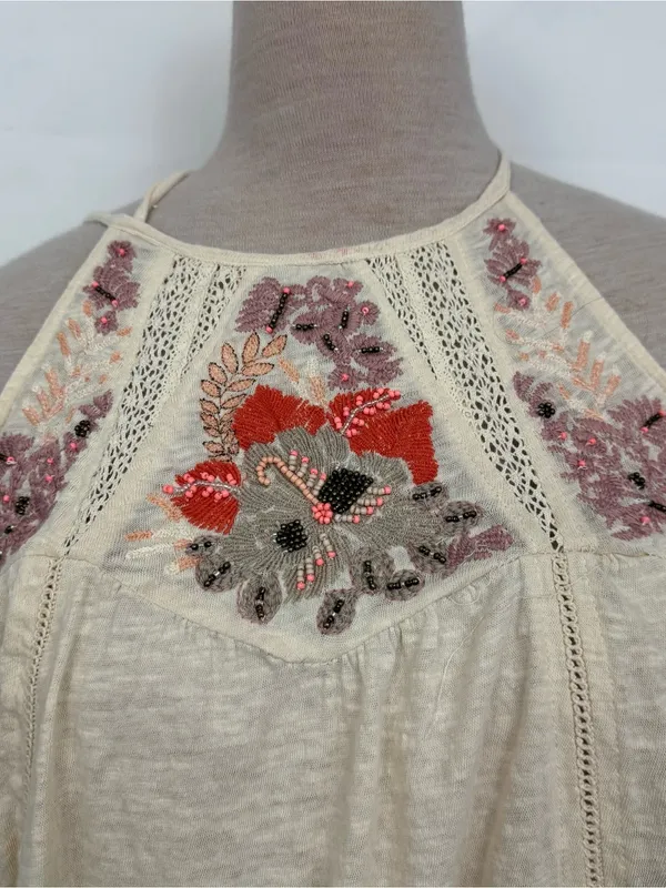 Free People Fast Times Cold Shoulder Top XS xsmall (Neutral) embroidered beaded - Image 3
