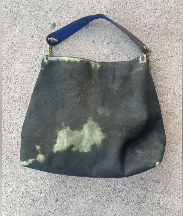Tory Burch Calf Hair Shoulder Bag Colorblock Purple Green - Image 8