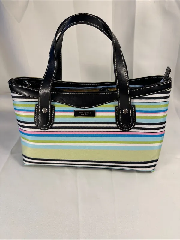 3piece Vintage kate spade Multicolor Stripe Tote w/ Wallet and checkbook holder - Image 9