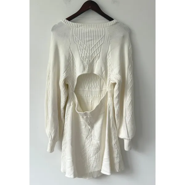 Free People Women's White Emmaline Knit Mini Sweater Dress Size‎ Large NWT - Image 5
