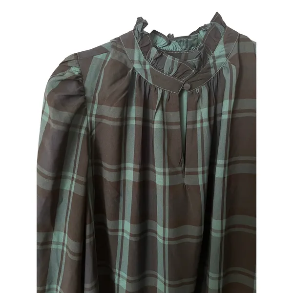 J.Crew‎ BN151 Blackwatch Plaid Ruffle Neck Mini Dress Small Puff Sleeve Tartan - Image 7