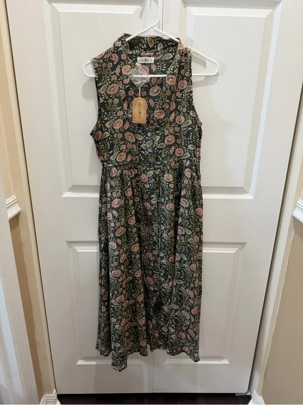 NATURAL LIFE Amelia Cotton Shirt Dress Green Floral Vines Small NWT - Image 6