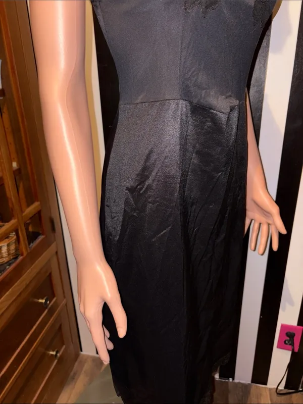 70s Vintage Black Lace Trim Slip Chemise Dress or Sleepwear Loungewear Small 4/6 - Image 16