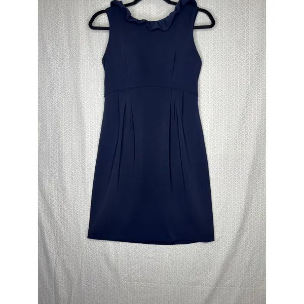 Camlyn Beth Navy Blue Sleeveless Ruffle Neck‎ Button Back The Go Go Dress Size 2 - Image 4