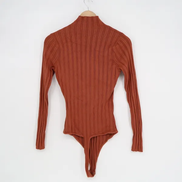 Abercrombie & Fitch Womens Ribbed Mock Neck Long Sleeve Bodysuit Rust Orange L - Image 5