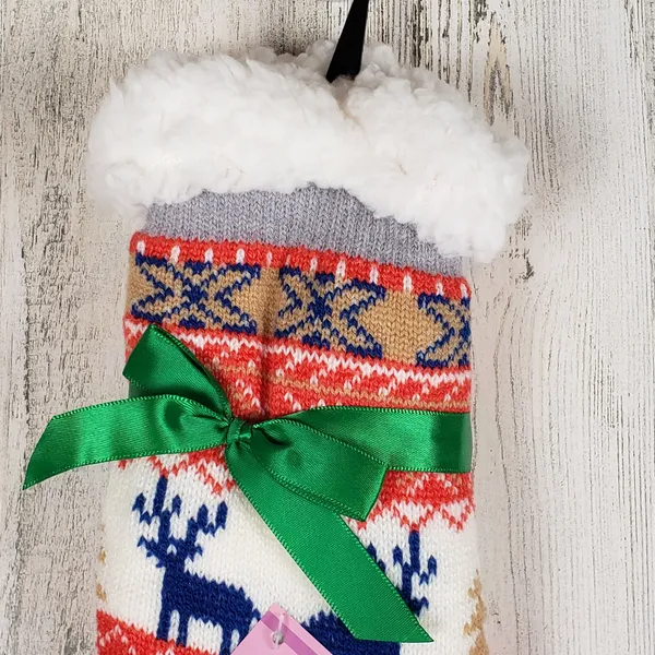 NWT Mari Clare Sherpa Lined Knit Winter Reindeer Design No-Slip Slipper Socks - Image 4