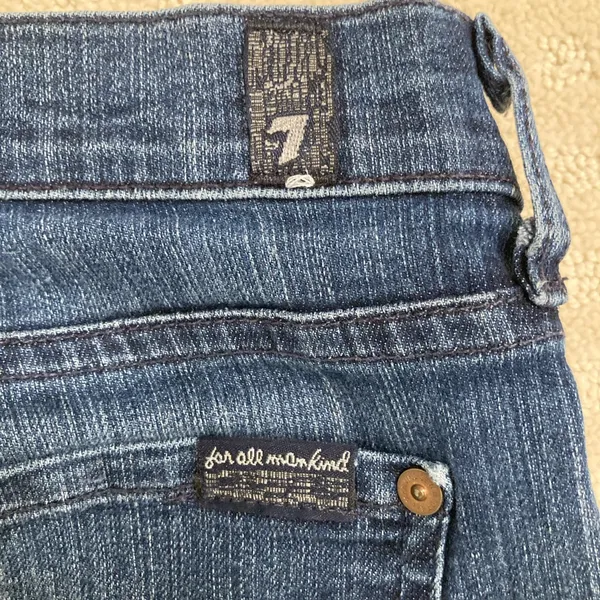 7 For All Mankind The Skinny Jeans Blue Mid Rise Stretch Denim Size 28 - Image 5