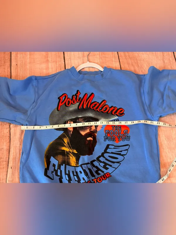 Post Malone Sweatshirt Medium Blue Unisex Crewneck F1Trillion U.S. Tour - Image 7