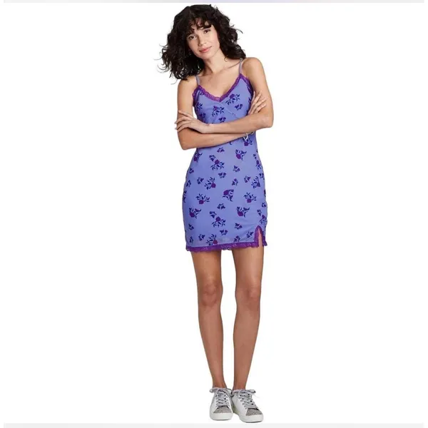Wild Fable Purple Floral‎ Mesh Lace Trim Slip Mini Dress Womens Small VN1042782 - Image 8