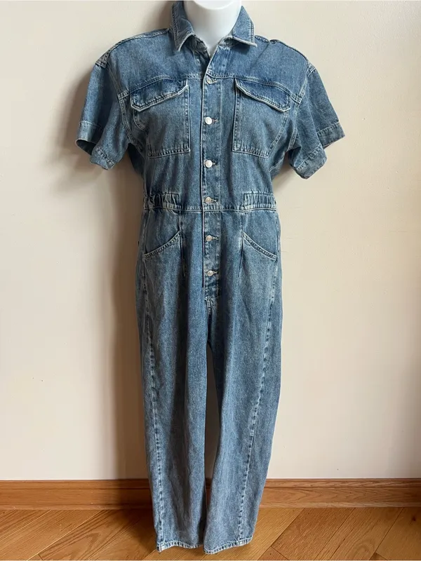 We The Free Light Blue Denim Short-Sleeve Overall Jumpsuit - Image 10