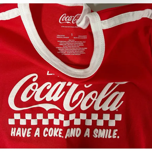 Red White Coca-Cola Graphic Ringer Tee T-Shirt Short Sleeve Top Blouse Size S ❤️✨ - Image 3