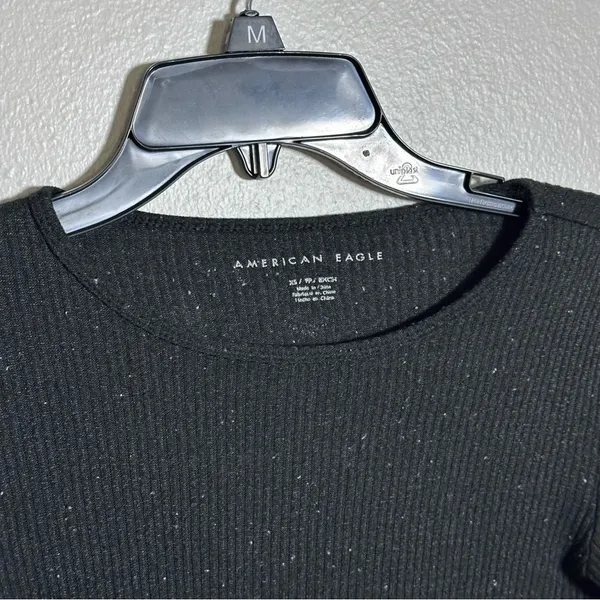 American Eagle Women Ribbed‎ Gray/Black Long Sleeve Crop Top size XS - Image 4