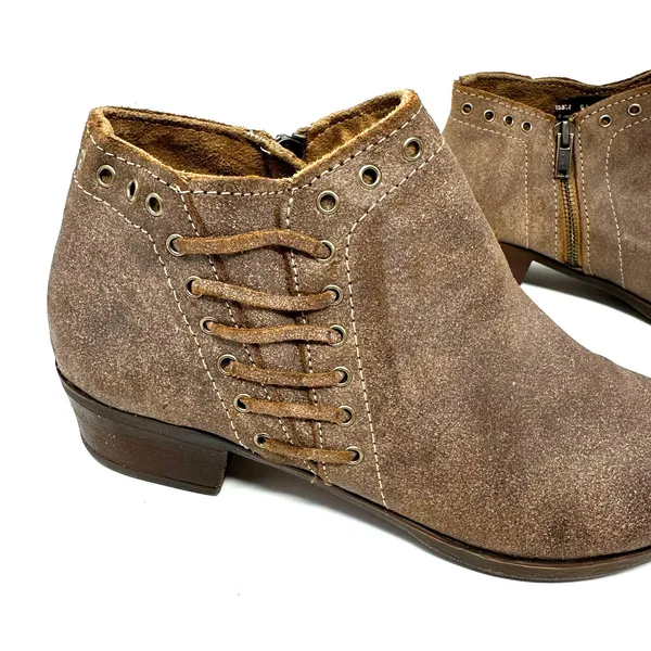 Minnetonka Size 8.5 Boot Brown‎ Leather Bootie Side Zip Lace Accent Autumn Fall - Image 5