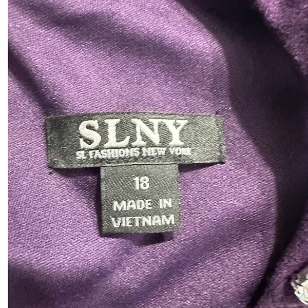S.L. Fashions SLNY Maxi Dress Women's Plus 18 Purple Embellished Halter Neckline - Image 7