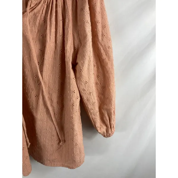 Joie Eyelet Textured V Neck Blouse Soft Pink Size Large - Image 2