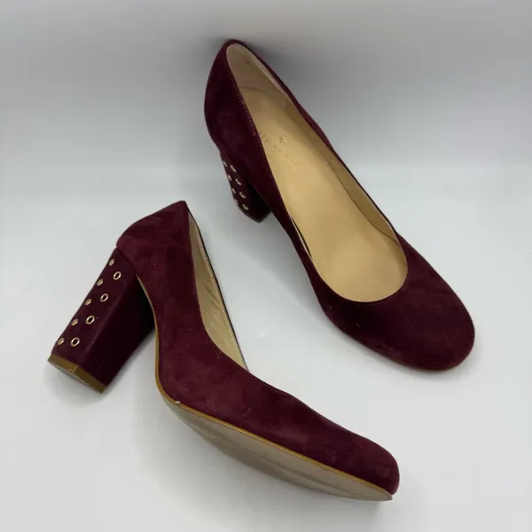 Kate Spade Burgundy Suede Grommet Heel Pump Size 7 block heels - Image 12
