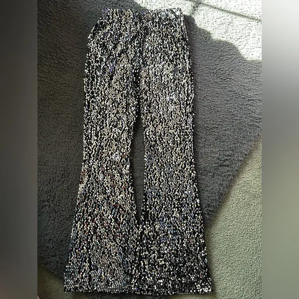 Black/silver sequin flare pants, size XS (0-2) - Image 3