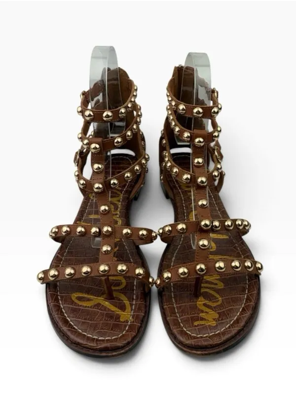 -Sam Edelman Estella Studded Flat Gladiator Sandal Womens 11 Brown Festival Flat - Image 2