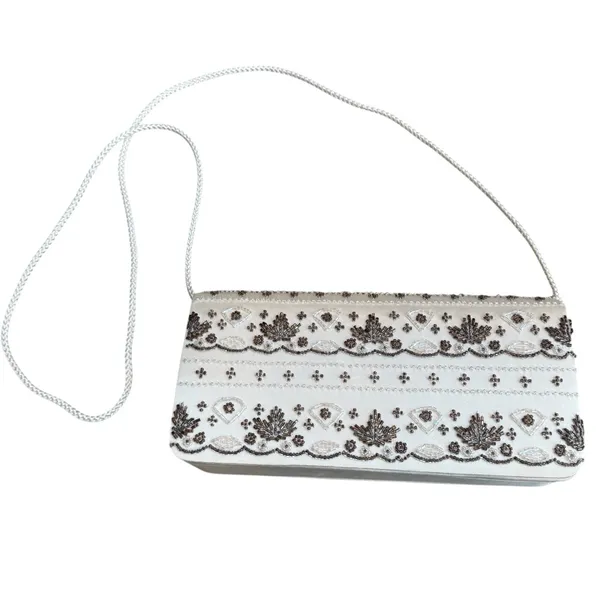 Vintage La Regale Beaded Satin Evening Bag Cream Brown Artsy‎ Fairycore Ethereal - Image 2