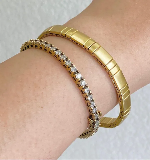 🌈3/$10 Gold-tone Omega Chain Elastic Bracelet - Image 7