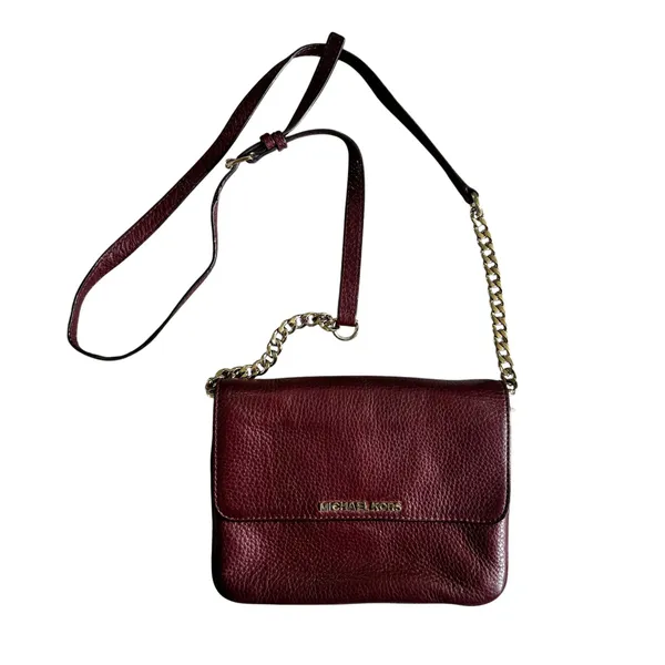 Michael Kors Crossbody Shoulder Bag Leather Burgundy Chain Strap 9x7‎ - Image 2
