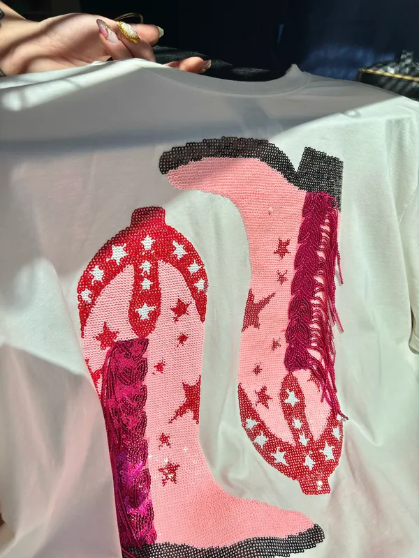 Queen of Sparkles Sequin cowboy boot tee - Image 2