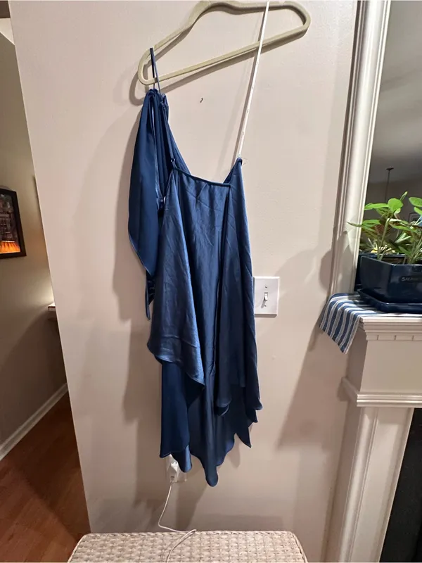 Lulu's Midnight Blue Satin One-Shoulder Slip Dress - Image 3