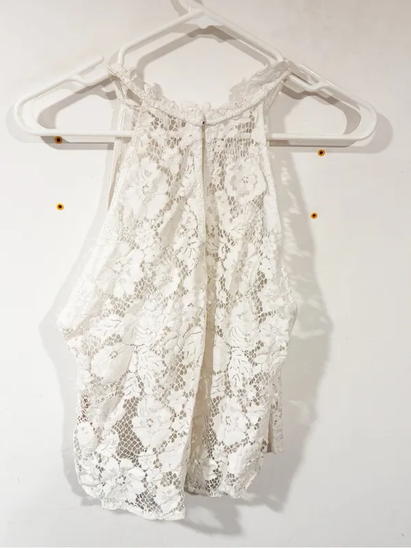 Free People Ivory Lace Sheer High Neck Sleeveless Top Size Medium - Image 5