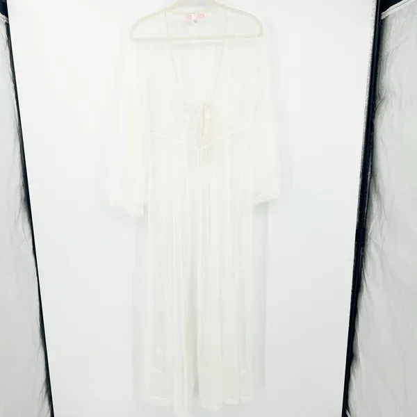 Victorias Secret‎ VS Ethereal Bridal Whimsical Lace Mesh Sheer Kimono Robe M/L - Image 9