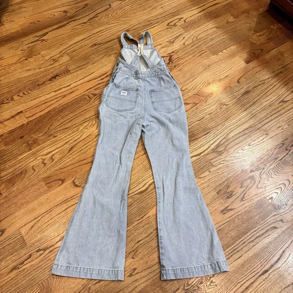 Free People x Lee Factory Flare Overalls Small Vibrant Blues Denim‎ Dungarees - Image 5