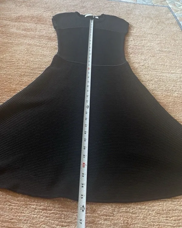 BOSS Hugo Boss Black Knit Fit & Flare Dress XS Ribbed Cap Sleeve - Image 7