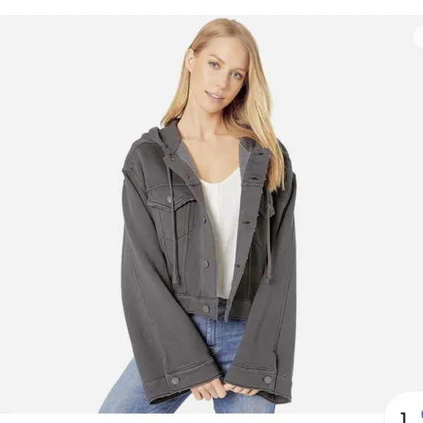 Free People Jacket Sweatshirt Hoodie Dreamers Bell Sleeve Charcoal - Image 5