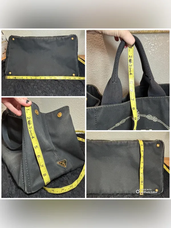 Prada Canapa Large GM Black Denim Canvas Tote Bag Distressed Vintage Italy - Image 12