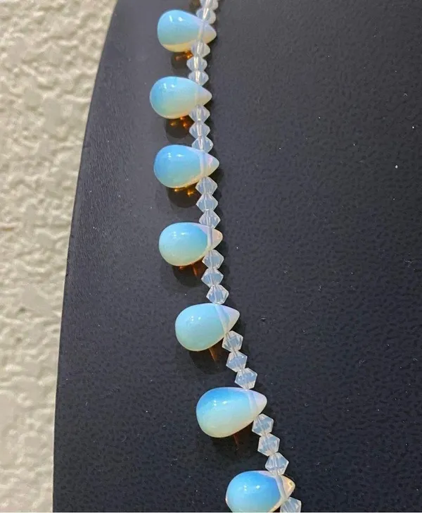 Opalite Teardrop Top Drilled Beaded 18” Necklace W/ Sterling Silver Clasp 32g. - Image 12