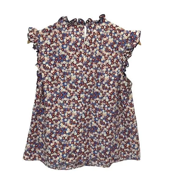 English Factory Womens Floral Ruffle Cap Sleeve Blouse Top Blue‎ Brown Sz Medium - Image 3