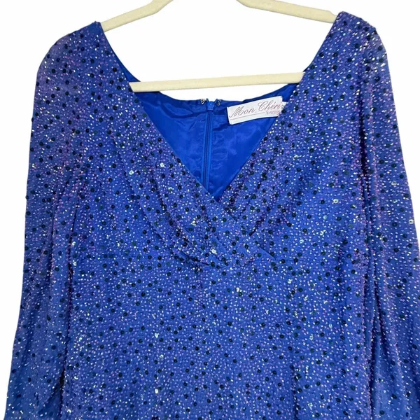 Mon Cheri Vintage Embellished Evening Gown Blue Size 12 Formal Dress‎ Wedding - Image 5