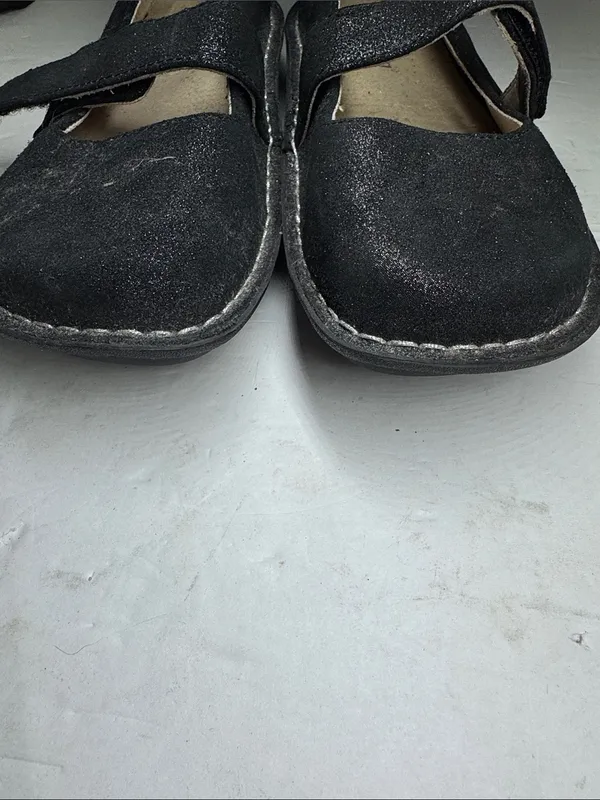Alegria Feliz Black leather Mary Jane Flats adjustable Strap sparkle comfort 38 - Image 4