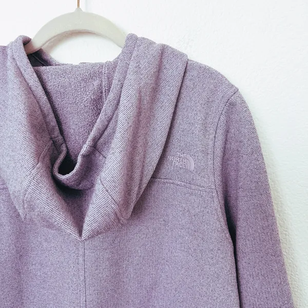 [The North Face] Purple Knit Stitch Fleece Hoodie Snap Button Mock Neck Sz Large - Image 4