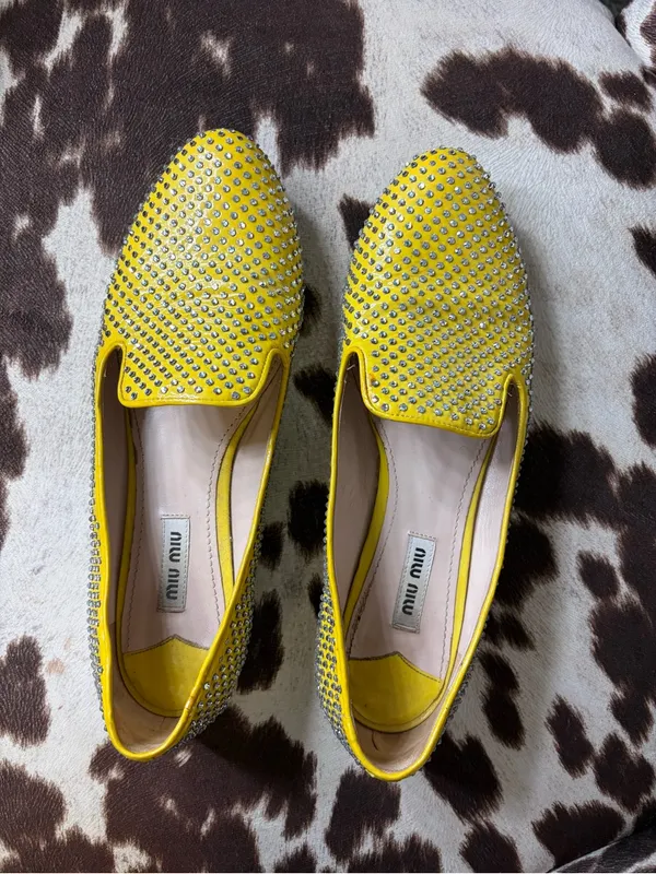 Miu Miu Yellow Crystal-Embellished Women's Loafers - Image 5