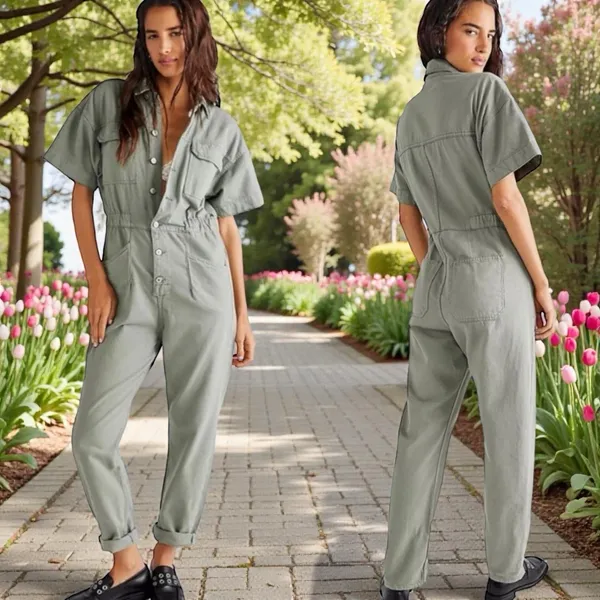 Free People Marci Coverall Jumpsuit in Washed Army Grunge Work Outdoors M‎ - Image 2