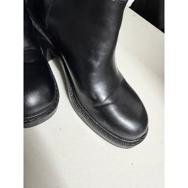 Zara $139 Faux Leather Black Boots Chunky Block Low‎ Rubber Heel Hunting Moto - Image 5