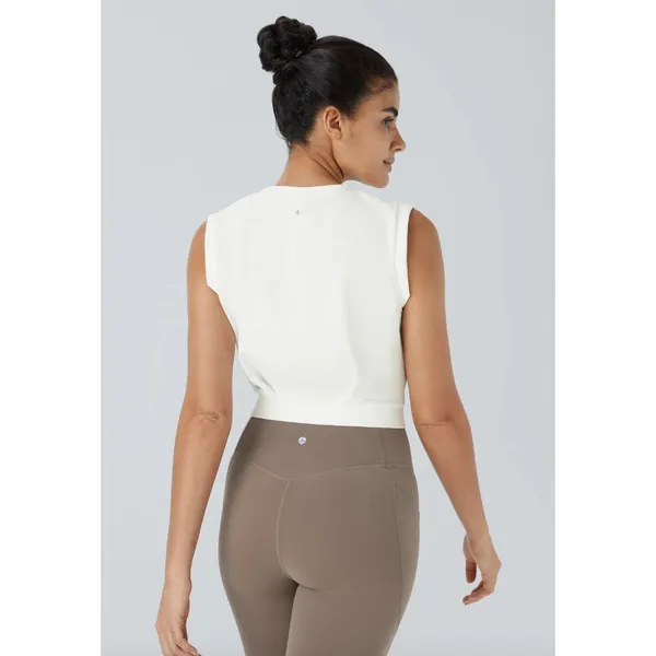 Halara Tank Womens Medium White Cropped Ribbed Yoga Crewneck Active Sporty Gym‎ - Image 2