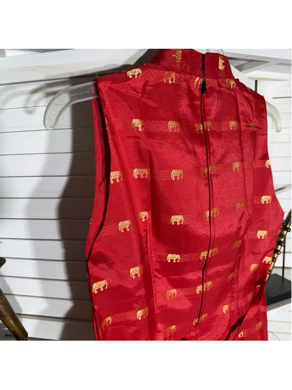 NWOT Thaisilk mod dress red gold elephant sleeveless unique elegant boho costume - Image 4