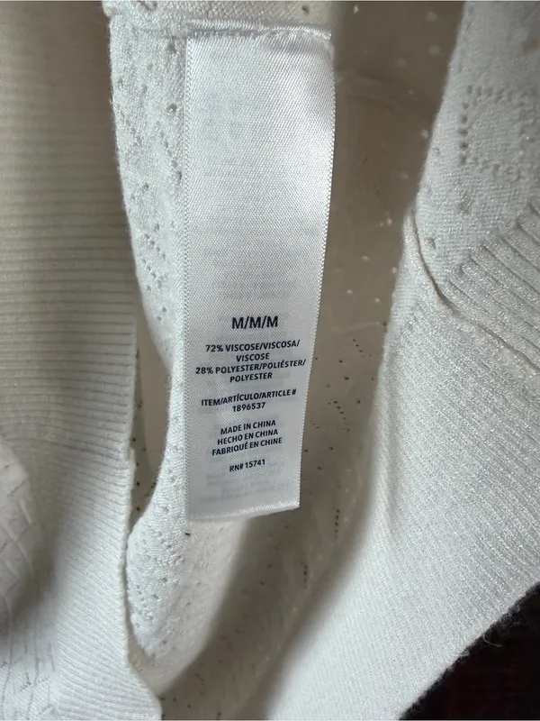 Splendid Cream Short-Sleeve Pointelle V-Neck Sweater Knit Top Medium - Image 7