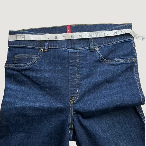 Spanx Flare Jeans Midnight Shade Dark Wash High Rise Pull On Size Medium Tall - Image 6