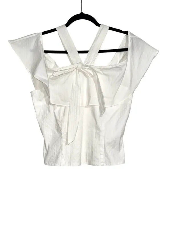 INTERMIX White Off The Shoulder Ruffle Halter Top LARGE - Image 2