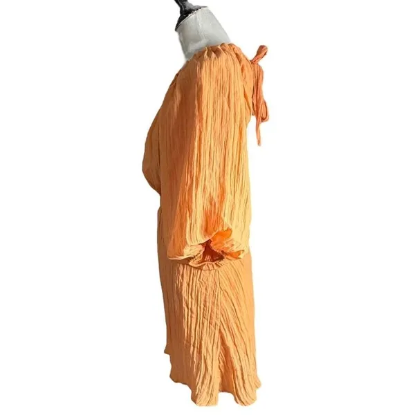 VICI Womens Open Back Balloon Sleeve Mini Dress Size S Orange Crinkle Textured - Image 3