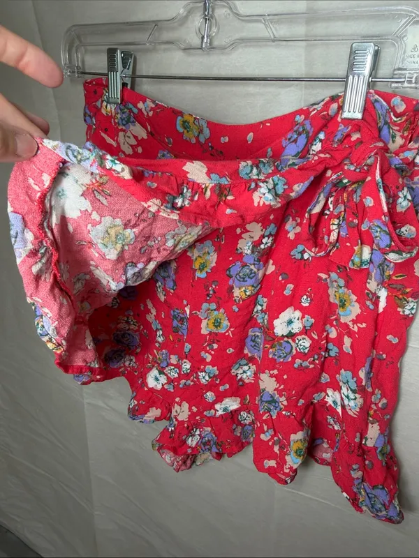 Free People Coral Floral Wrap Skort with Blue Accents - Image 3
